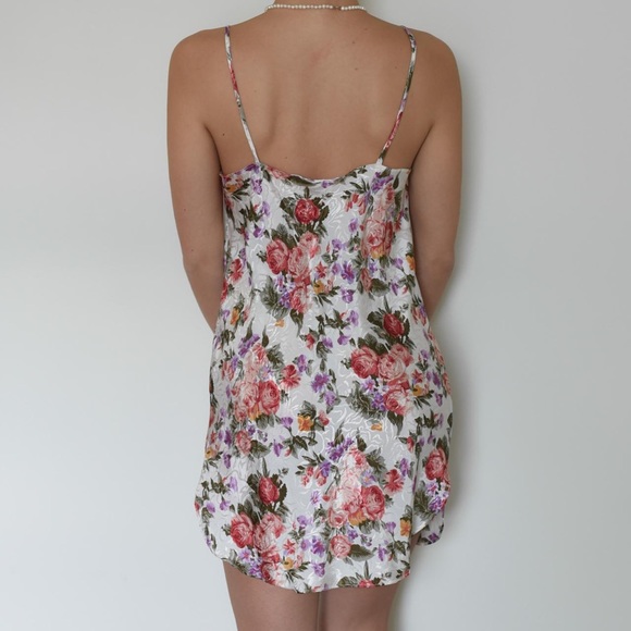 Vintage 80s Dainty Floral Satin Slip Dress - Picture 3 of 5